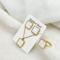 Square Pendant Earring Set Ring