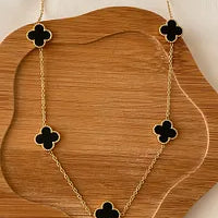 Black Clover Pendant Necklace Set with Earings  (Stainless Steel)