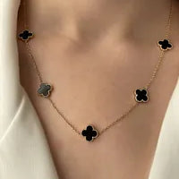 Black Clover Pendant Necklace Set with Earings  (Stainless Steel)